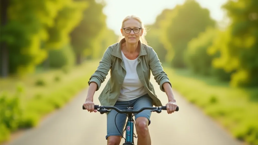 Seniorka na elektrokole jedoucí podél řeky Elbe na Labské stezce